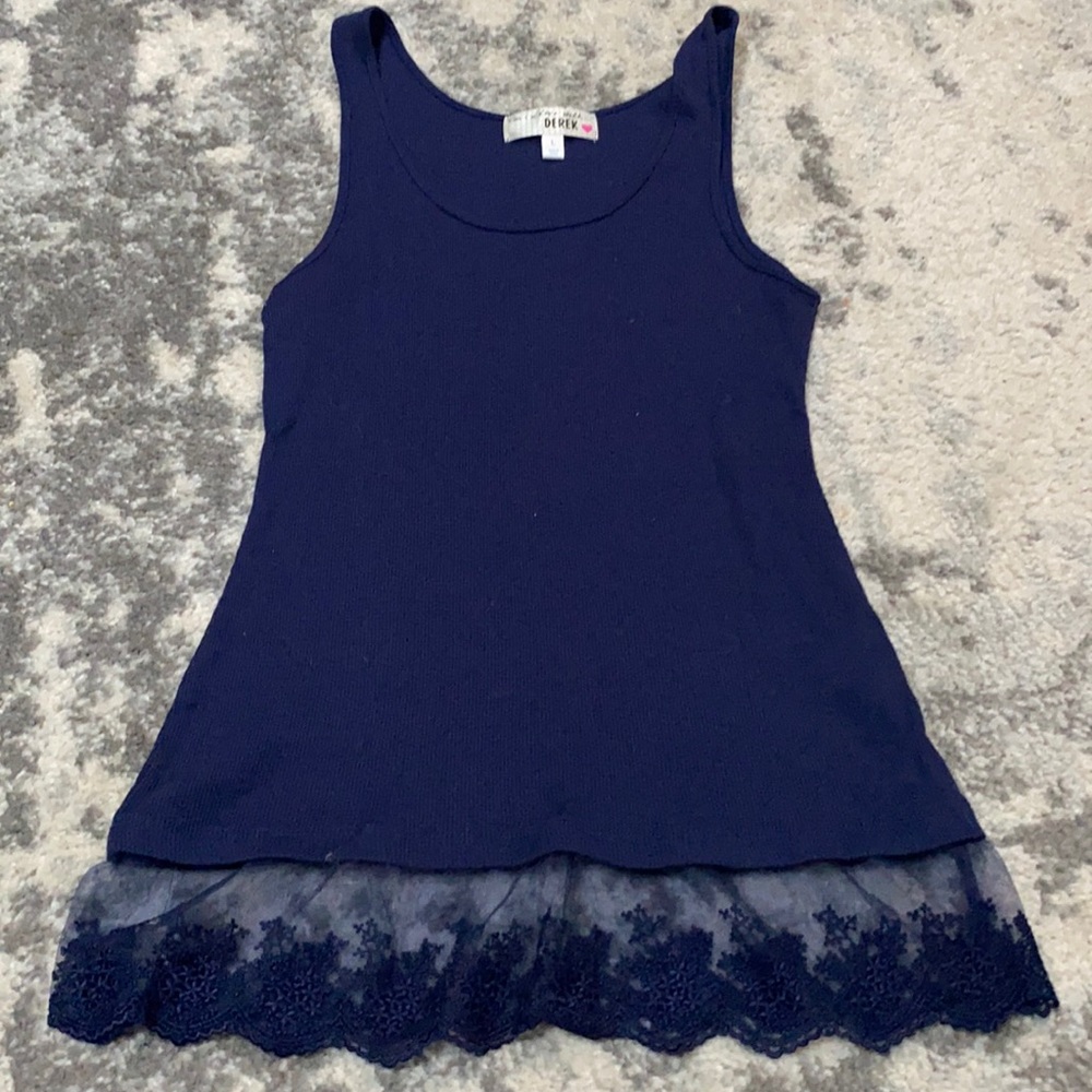 Derek Heart navy blue ribbed tank with lace trim